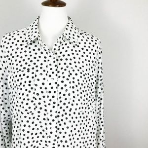 Button Down Blouse White with Black Dots